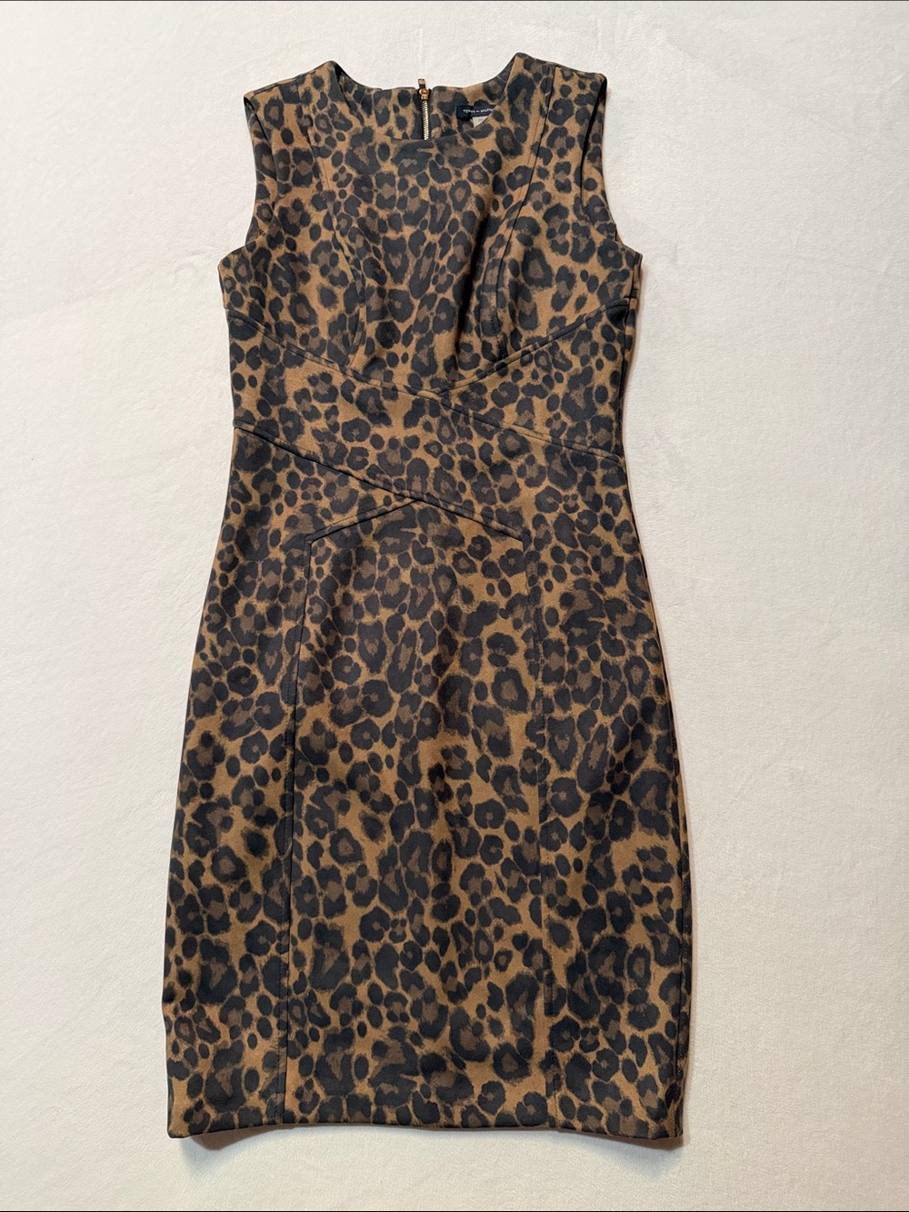Tommy Hilfiger Brown and Black Leopard Midi Sheath scuba Dress